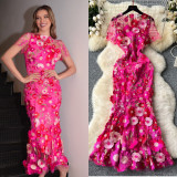 Women Evening Party Dress with Floral Embroidery and Fishtail Maxi Dress