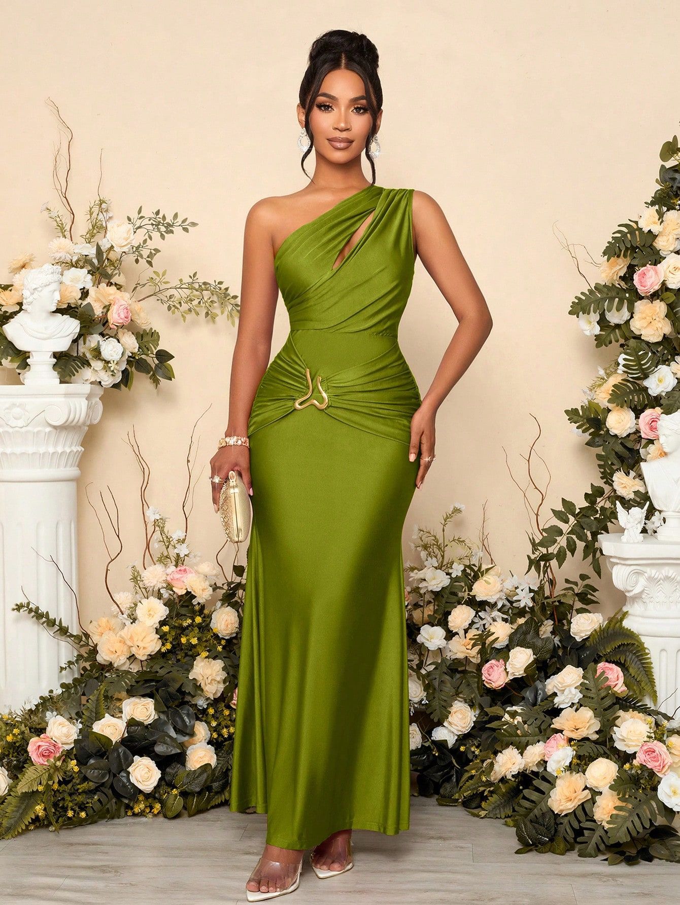 Women Summer Sexy Backless One-Shoulder Solid Sleeveless Dress