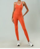 Women Fitness Colorblock Halter Neck Quick-Dry Padded Yoga Jumpsuit