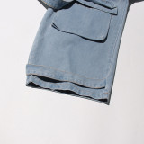 Women Street Denim Washed Cargo Wide-Leg Pants