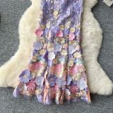Women Evening Party Dress with Floral Embroidery and Fishtail Maxi Dress