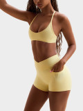 Women Stretch Halter Neck Sports Tank and Fitness Shorts Two-Piece Yoga Set