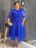 Plus-Size African Women Career Elegant Dress with Belt