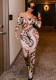 Women summer/fall multi-color print off-shoulder long-sleeved covered jumpsuit