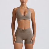 Women Padded Running Fitness Shorts Halter Neck Yoga Two-Piece Set