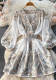 Women Spring French Vintage Print Single-Breasted V-Neck Lantern Sleeve Maxi Dress