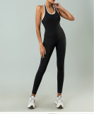 Women Fitness Colorblock Halter Neck Quick-Dry Padded Yoga Jumpsuit