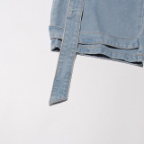 Women Street Denim Washed Cargo Wide-Leg Pants