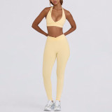 Women Padded Running Fitness Shorts Halter Neck Yoga Two-Piece Set