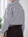 Women fall/winter plaid long-sleeved zippered lace bow jacket