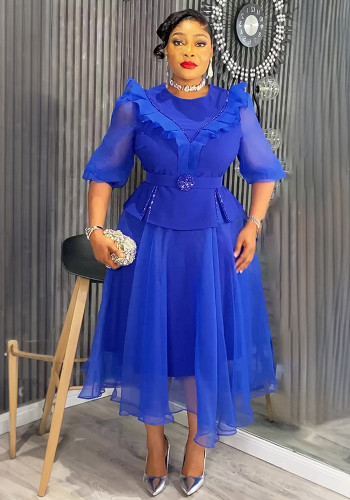 Plus-Size African Women Career Elegant Dress with Belt