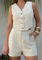 Women Summer Solid Shorts Casual Two-Piece Vest