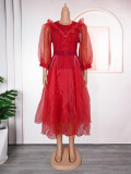 Plus-Size African Women Career Elegant Dress with Belt