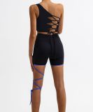 Women Fitness One-Shoulder Tank Yoga Top with Quick-Dry Lace-Up Shorts Two-Piece Set