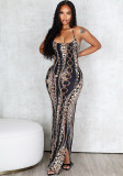 Floral Print Strapless Low Back Slit Maxi Dres