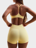 Women Stretch Halter Neck Sports Tank and Fitness Shorts Two-Piece Yoga Set