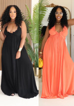 Women Casual Drawstring Lace V-Neck Solid Slip Dress Women Casual Drawstring Lace V-Neck Solid Slip Dress