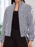 Women fall/winter plaid long-sleeved zippered lace bow jacket