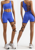 Women Fitness One-Shoulder Tank Yoga Top with Quick-Dry Lace-Up Shorts Two-Piece Set