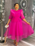 Plus-Size African Women Career Elegant Dress with Belt