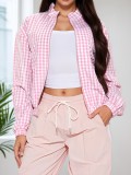 Women fall/winter plaid long-sleeved zippered lace bow jacket