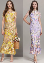Women Evening Party Dress with Floral Embroidery and Fishtail Maxi Dress Women Evening Party Dress with Floral Embroidery and Fishtail Maxi Dress
