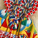Women Vintage Baroque Strapless Beach Holidays Print Dress