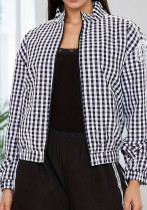 Women fall/winter plaid long-sleeved zippered lace bow jacket