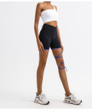 Women Fitness One-Shoulder Tank Yoga Top with Quick-Dry Lace-Up Shorts Two-Piece Set