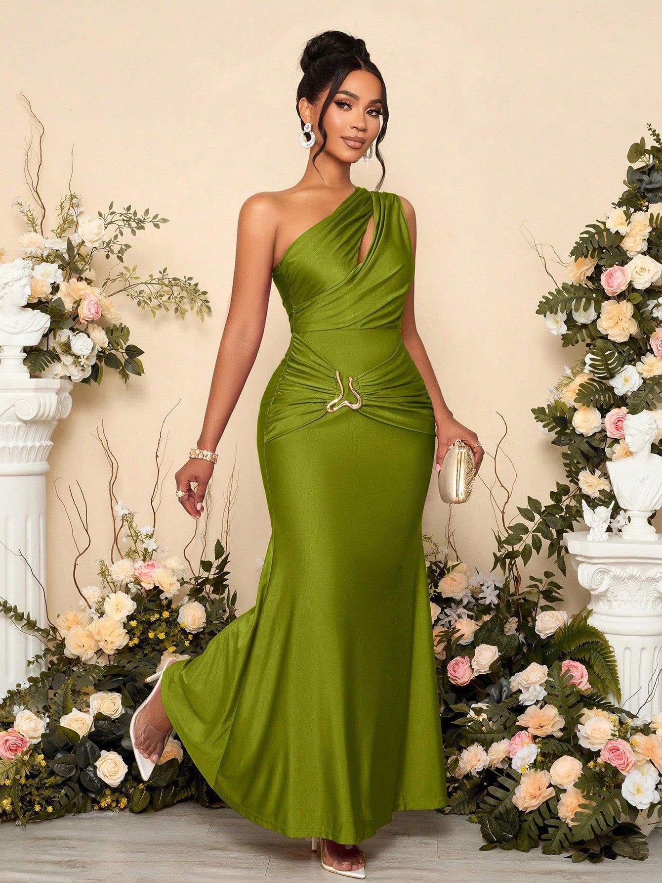 Women Summer Sexy Backless One-Shoulder Solid Sleeveless Dress