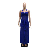 Sleeveless Tie Front Sexy Bodycon Slit Dress
