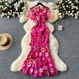 Women Evening Party Dress with Floral Embroidery and Fishtail Maxi Dress