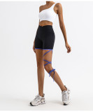 Women Fitness One-Shoulder Tank Yoga Top with Quick-Dry Lace-Up Shorts Two-Piece Set