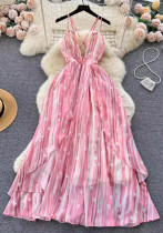 Women Sexy Strappy Holidays V-Neck Backless Dress Women Sexy Strappy Holidays V-Neck Backless Dress