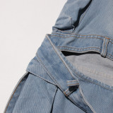 Women Street Denim Washed Cargo Wide-Leg Pants
