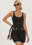 Women Summer Yoga Colorblock Quick-Dry Fitness Tennis Skirt