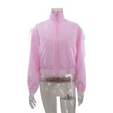 Women fall/winter plaid long-sleeved zippered lace bow jacket