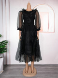 Plus-Size African Women Career Elegant Dress with Belt
