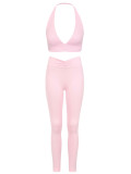 Women Padded Running Fitness Shorts Halter Neck Yoga Two-Piece Set