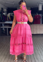 Women Vintage French Elegant Cutout Lace Patchwork Sleeveless Dress Women Vintage French Elegant Cutout Lace Patchwork Sleeveless Dress