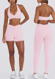 Women Padded Running Fitness Shorts Halter Neck Yoga Two-Piece Set
