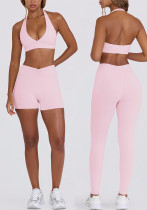 Women Padded Running Fitness Shorts Halter Neck Yoga Two-Piece Set