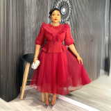 Plus-Size African Women Career Elegant Dress with Belt