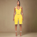 Women spring/summer Halter Neck drawstring strapless backless top and bow pants solid two-piece set