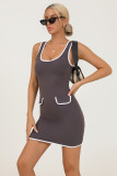 Women Summer Yoga Colorblock Quick-Dry Fitness Tennis Skirt