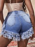 Women trendy sexy tassel button-down denim shorts