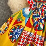 Women Vintage Baroque Strapless Beach Holidays Print Dress