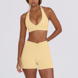 Women Padded Running Fitness Shorts Halter Neck Yoga Two-Piece Set