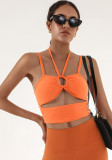 Women Fitness Hollow Padded Halter Neck Top