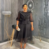 Plus-Size African Women Career Elegant Dress with Belt